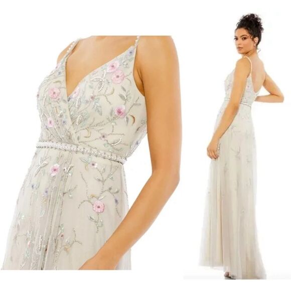 Mac Duggal 9141 Floral Embroidered Sleeveless Beige Multicolor Gown, Size 10 - Picture 14 of 14